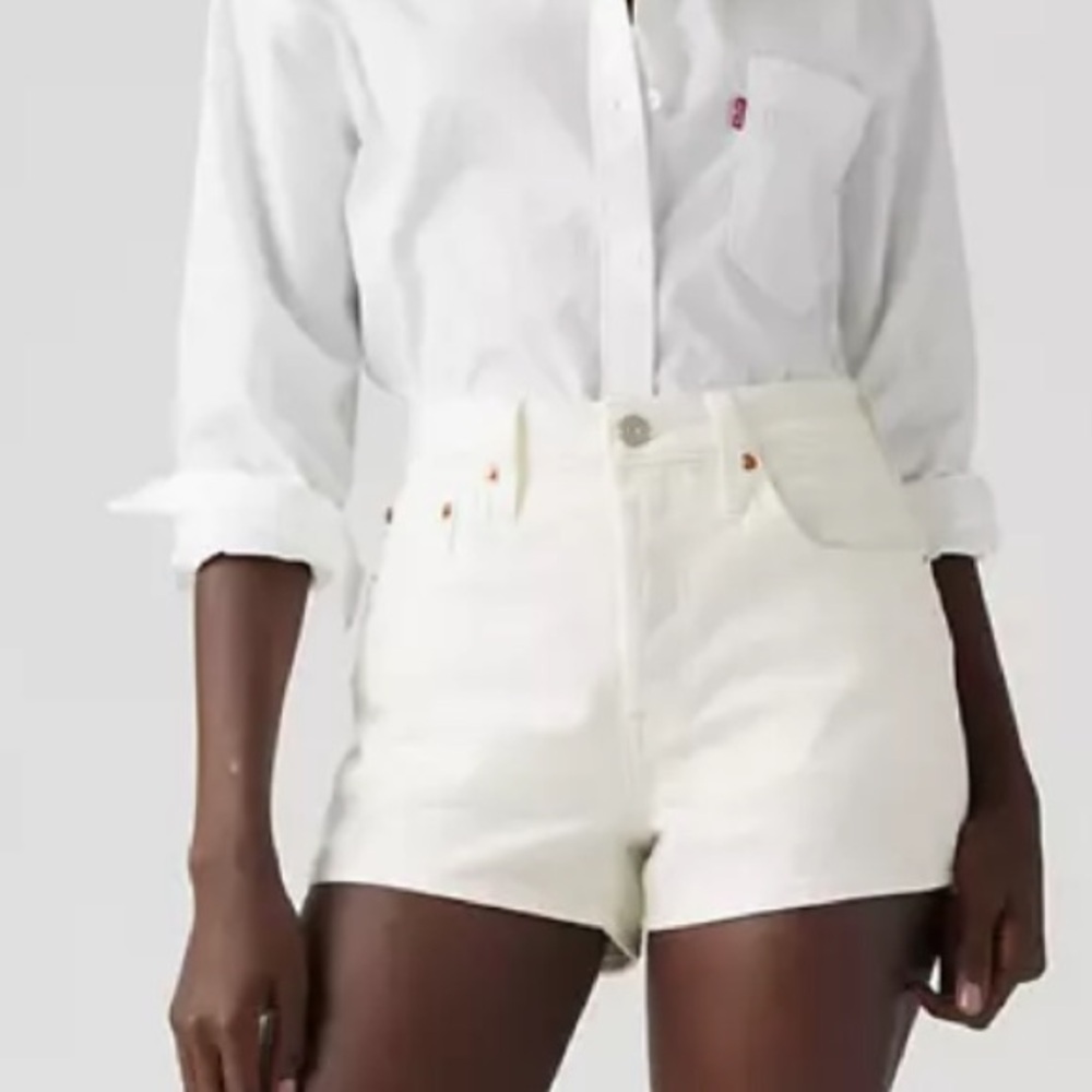 Levi's White High Waist 501 Denim Shorts
